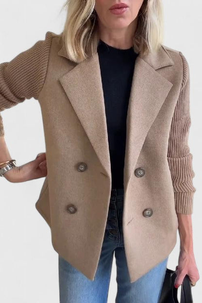 Damen Kurzmantel / Blazer mit Rippstrickärmeln und Reverskragen Zweireihig