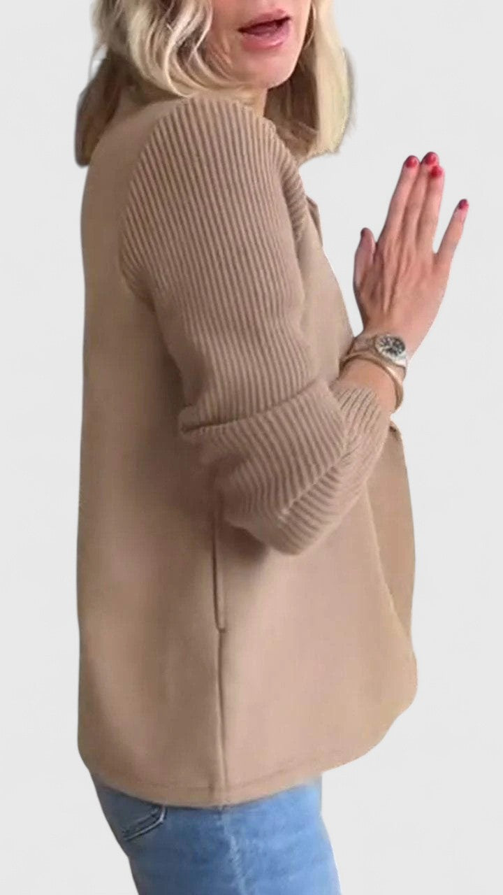 Damen Kurzmantel / Blazer mit Rippstrickärmeln und Reverskragen Zweireihig