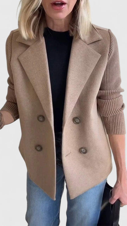 Damen Kurzmantel / Blazer mit Rippstrickärmeln und Reverskragen Zweireihig