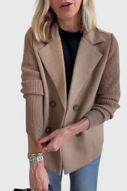 Damen Kurzmantel / Blazer mit Rippstrickärmeln und Reverskragen Zweireihig