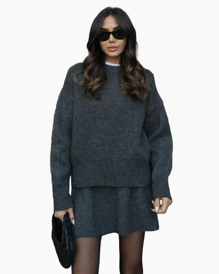 Damen Zweiteiliges Strickset – Modischer Pullover und Rock für Herbst & Winter