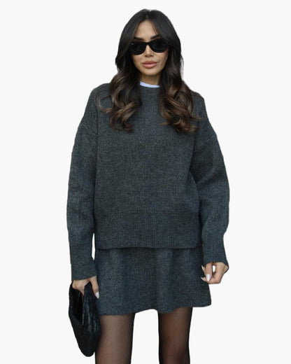 Damen Zweiteiliges Strickset – Modischer Pullover und Rock für Herbst & Winter