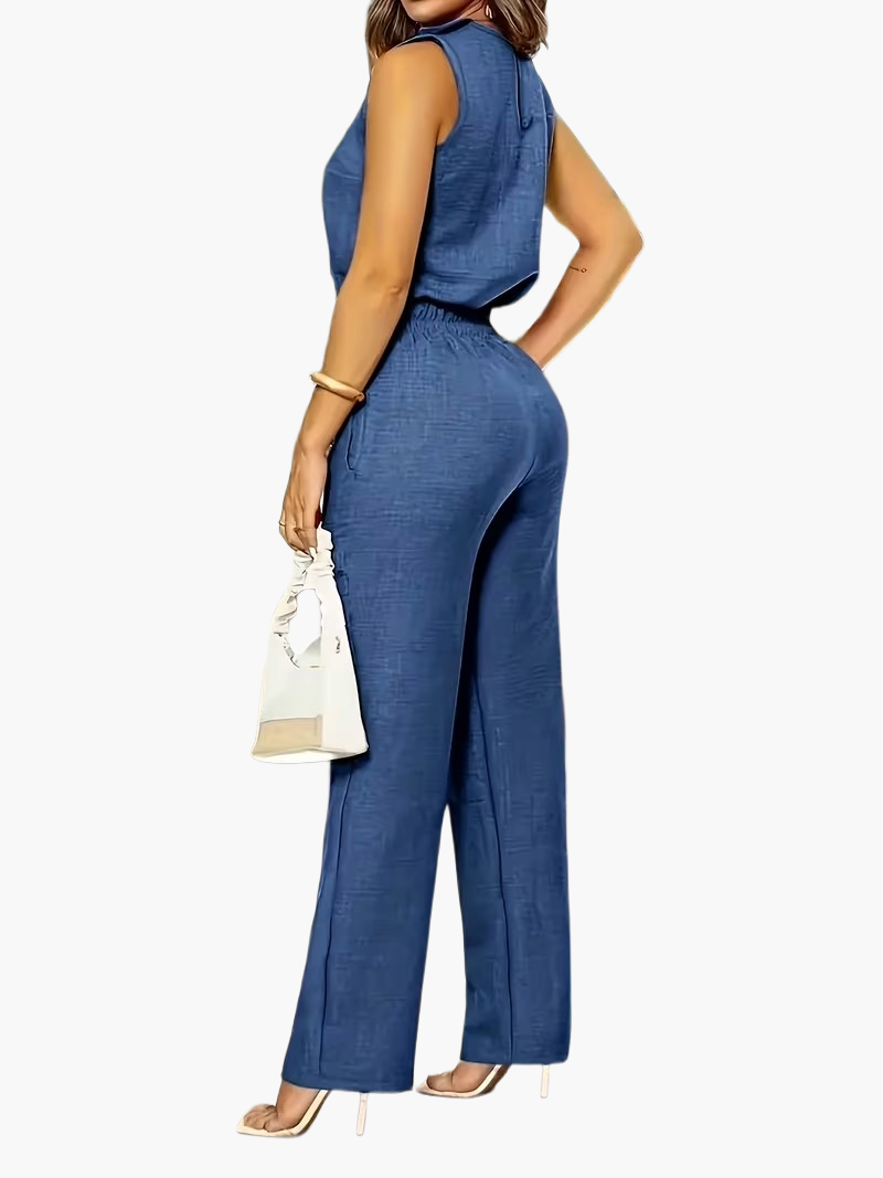 Damen Eleganter Jumpsuit für Büro & Alltag – Weit geschnitten, ärmellos, stilvoll