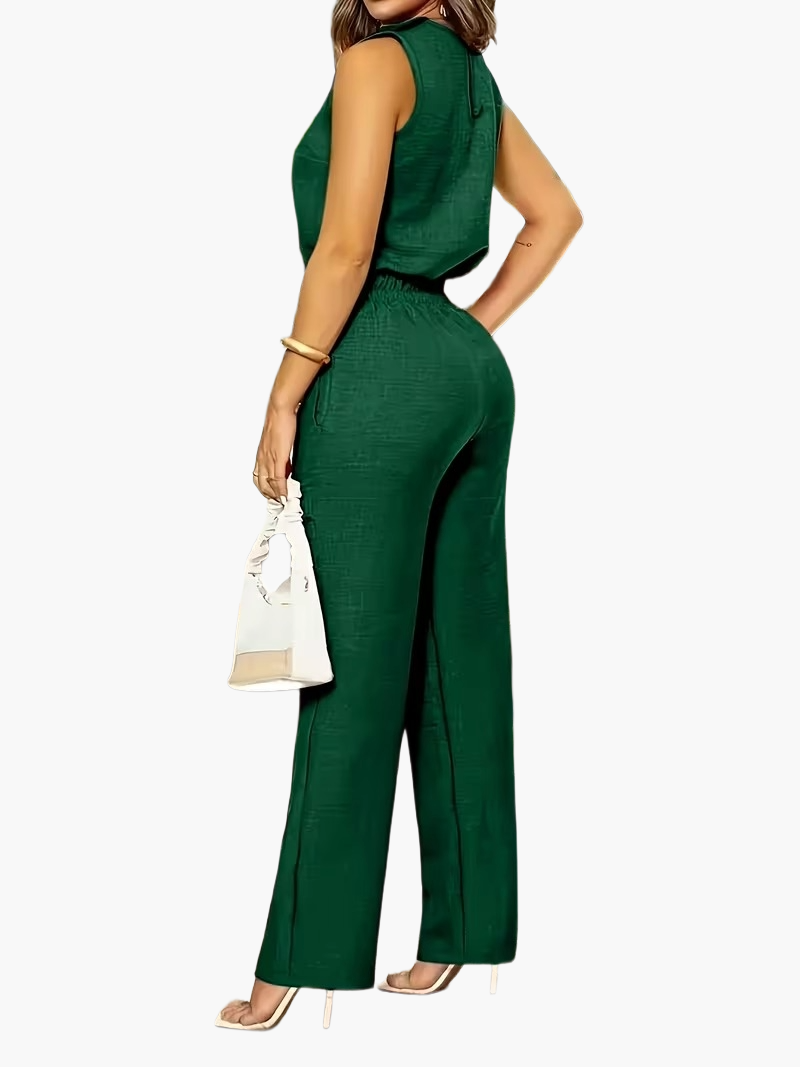 Damen Eleganter Jumpsuit für Büro & Alltag – Weit geschnitten, ärmellos, stilvoll