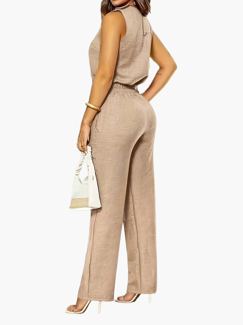 Damen Eleganter Jumpsuit für Büro & Alltag – Weit geschnitten, ärmellos, stilvoll
