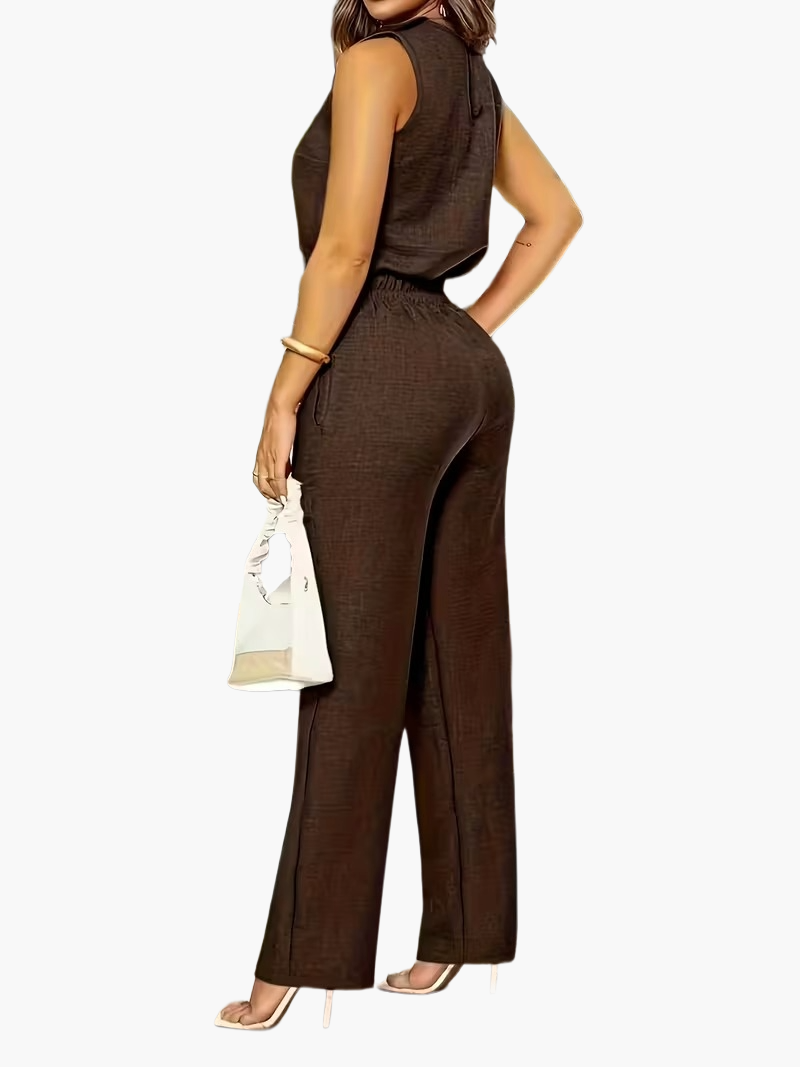 Damen Eleganter Jumpsuit für Büro & Alltag – Weit geschnitten, ärmellos, stilvoll