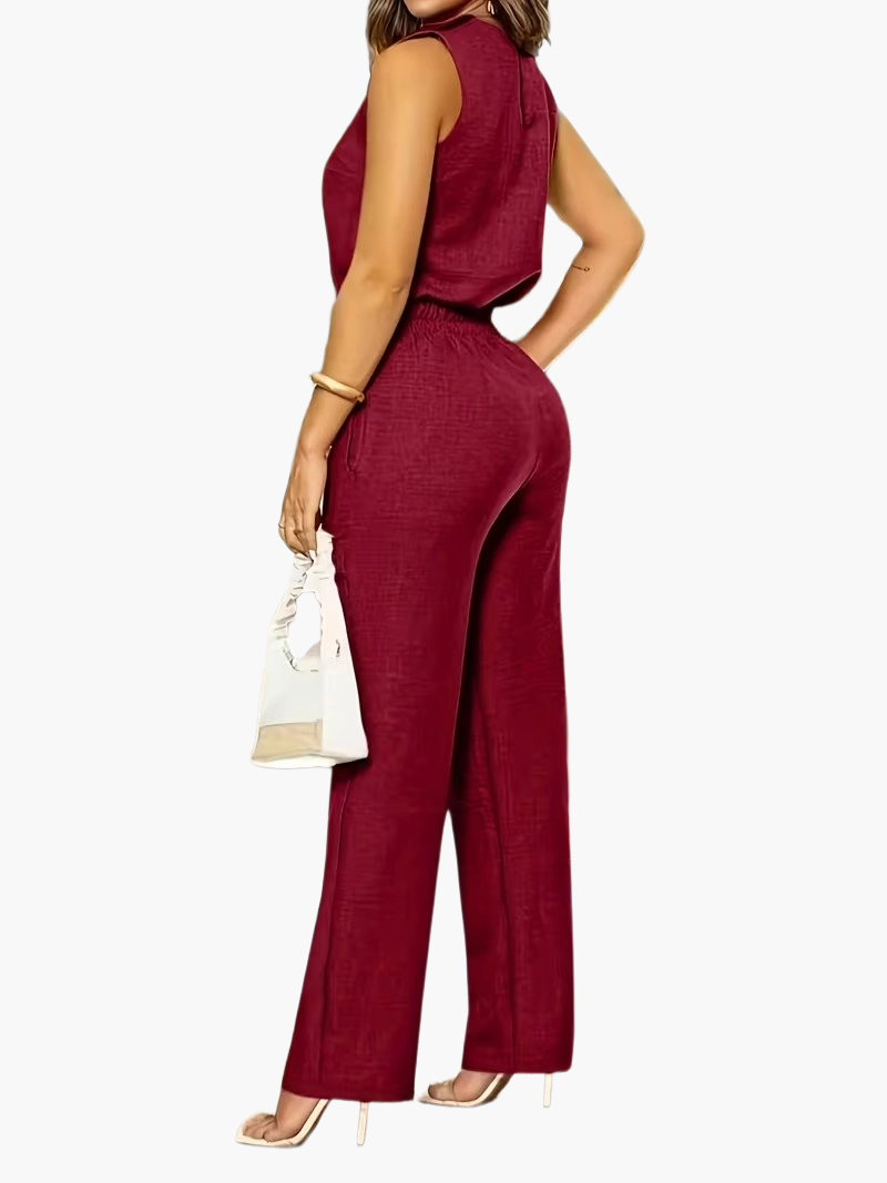 Damen Eleganter Jumpsuit für Büro & Alltag – Weit geschnitten, ärmellos, stilvoll
