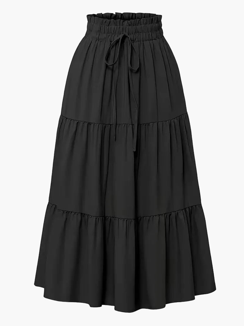 Damen Stufenrock mit hoher Taille und Bindegürtel – Eleganter Freizeit- und Sommerrock