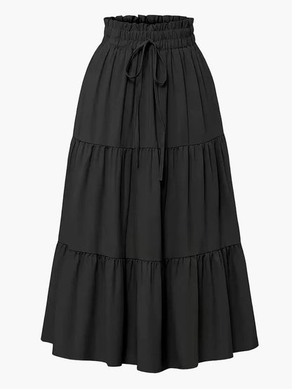 Damen Stufenrock mit hoher Taille und Bindegürtel – Eleganter Freizeit- und Sommerrock