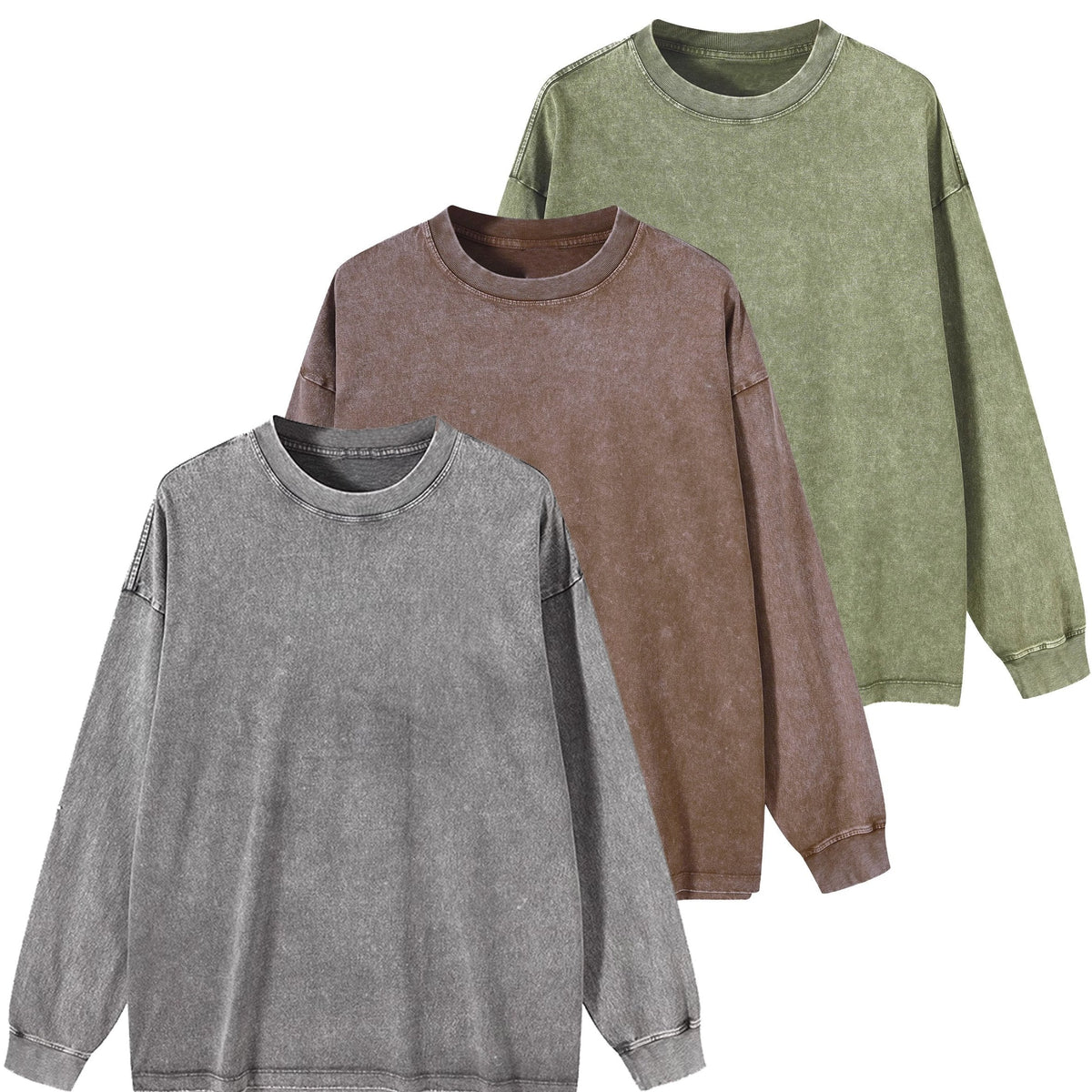 Unisex Langarm-Sweatshirt mit Rundhalsausschnitt und Waschung – Oversize-Look