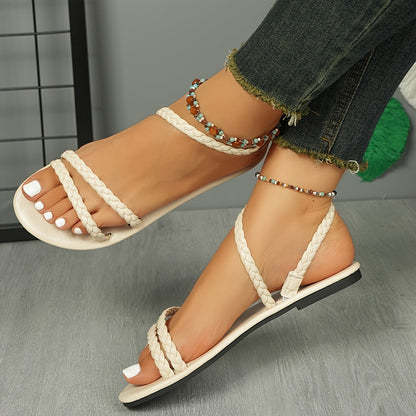 Damen Geflochtene Flachsandalen – Elegante Sommer-Strandschuhe im Boho-Stil