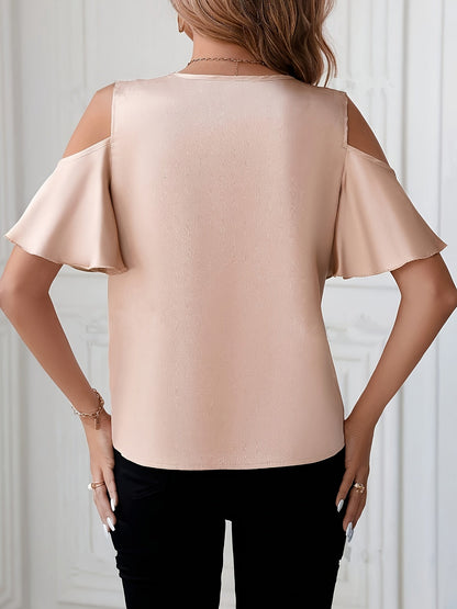 Damen Cold-Shoulder Bluse mit Spitzendetail und elegantem Schnitt – Stylische Mode für Büro & Freizeit