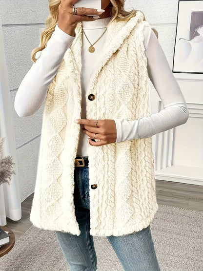Damen Strickweste mit Kapuze und Knöpfen – Eleganter Lagenlook für Alltag und Freizeit