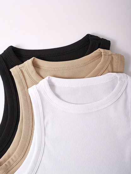Damen Basic Tanktop 3er-Pack – Sportlich, Freizeit, Ärmellos, Bequem