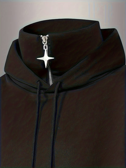 Hoodie mit Reißverschlusskragen & Kordelzug Schwarz Unisex