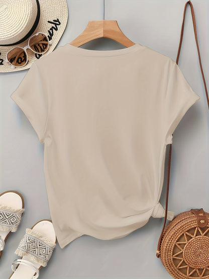 Damen T-Shirt mit Glitzer-Herzmotiv – Lockeres, modisches Freizeitshirt für Alltag & Sommer