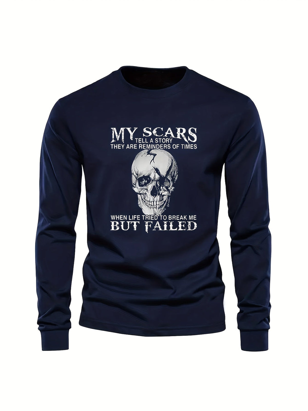 Herren Langarmshirt mit Totenkopf-Druck und Spruch