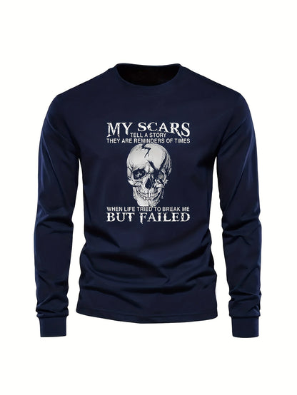 Herren Langarmshirt mit Totenkopf-Druck und Spruch