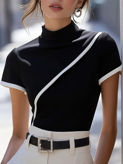 Damen Bluse mit Stehkragen und asymmetrischem Design – Eleganter Business- und City-Look