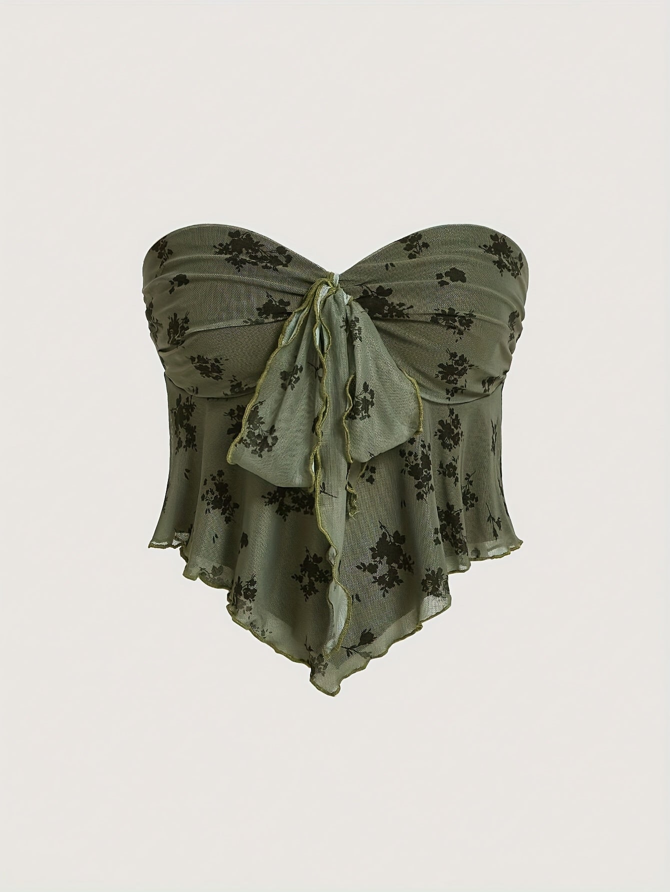 Damen Bandeau Top mit Schleifen-Detail und Blumenmuster – Elegantes Bustier für besondere Anlässe