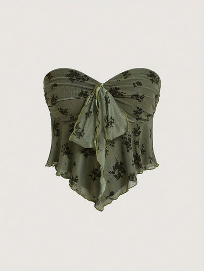 Damen Bandeau Top mit Schleifen-Detail und Blumenmuster – Elegantes Bustier für besondere Anlässe