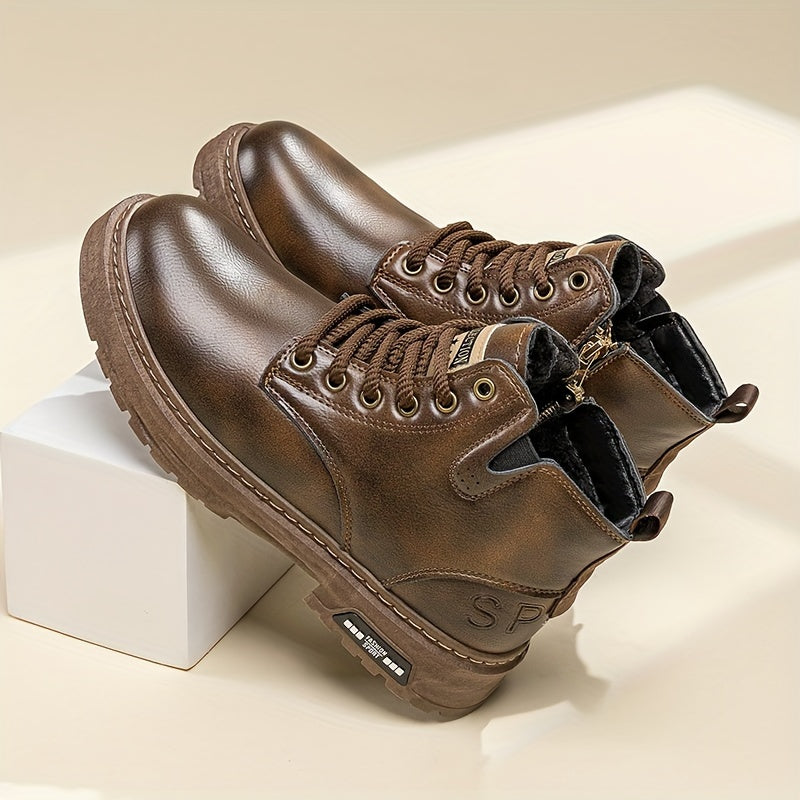 Robuste Herren Winterstiefel mit Schnürung und Reißverschluss, gefüttert, in Braun und Schwarz