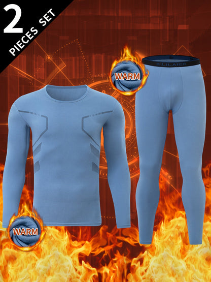 Herren Thermounterwäsche Set Grau Langarmshirt & Hose 2-teilig Warm Enganliegend