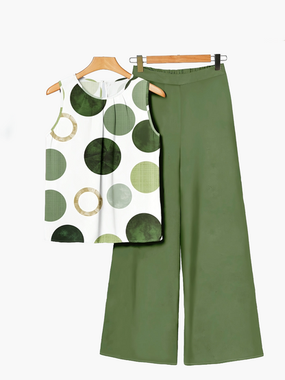Damen Sommer Palazzo Set – Ärmelloses Top und weite Hose mit tropischem Print, lässig und elegant