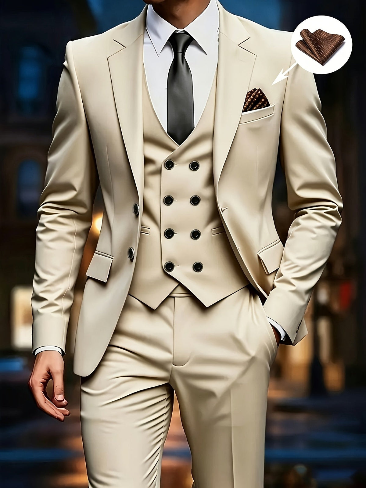 Herren Anzug Set 3-teilig mit Sakko Weste Hose Hochzeitsanzug Business