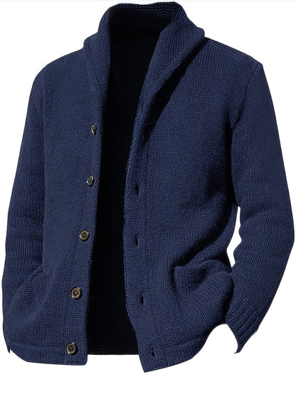 Herren Cardigan mit Schalkragen, Knopfleiste und Taschen, marineblau