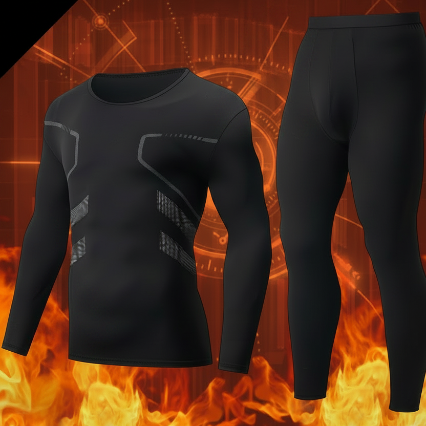 Herren Thermounterwäsche Set Grau Langarmshirt & Hose 2-teilig Warm Enganliegend