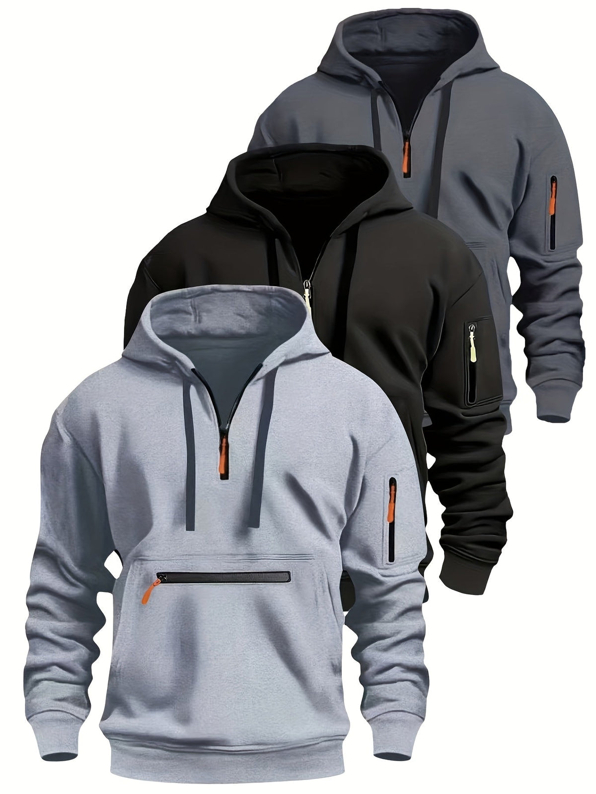 Herren Hoodie mit Reißverschluss und Taschen Kapuzenpullover