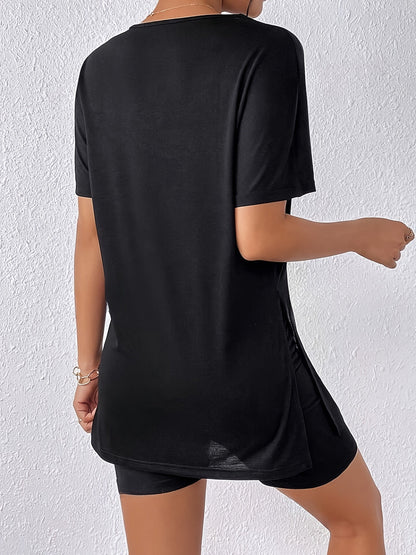 Damen Loungewear Set mit Oversize T-Shirt und Shorts – Eleganter Freizeit-Look für Zuhause oder Alltag