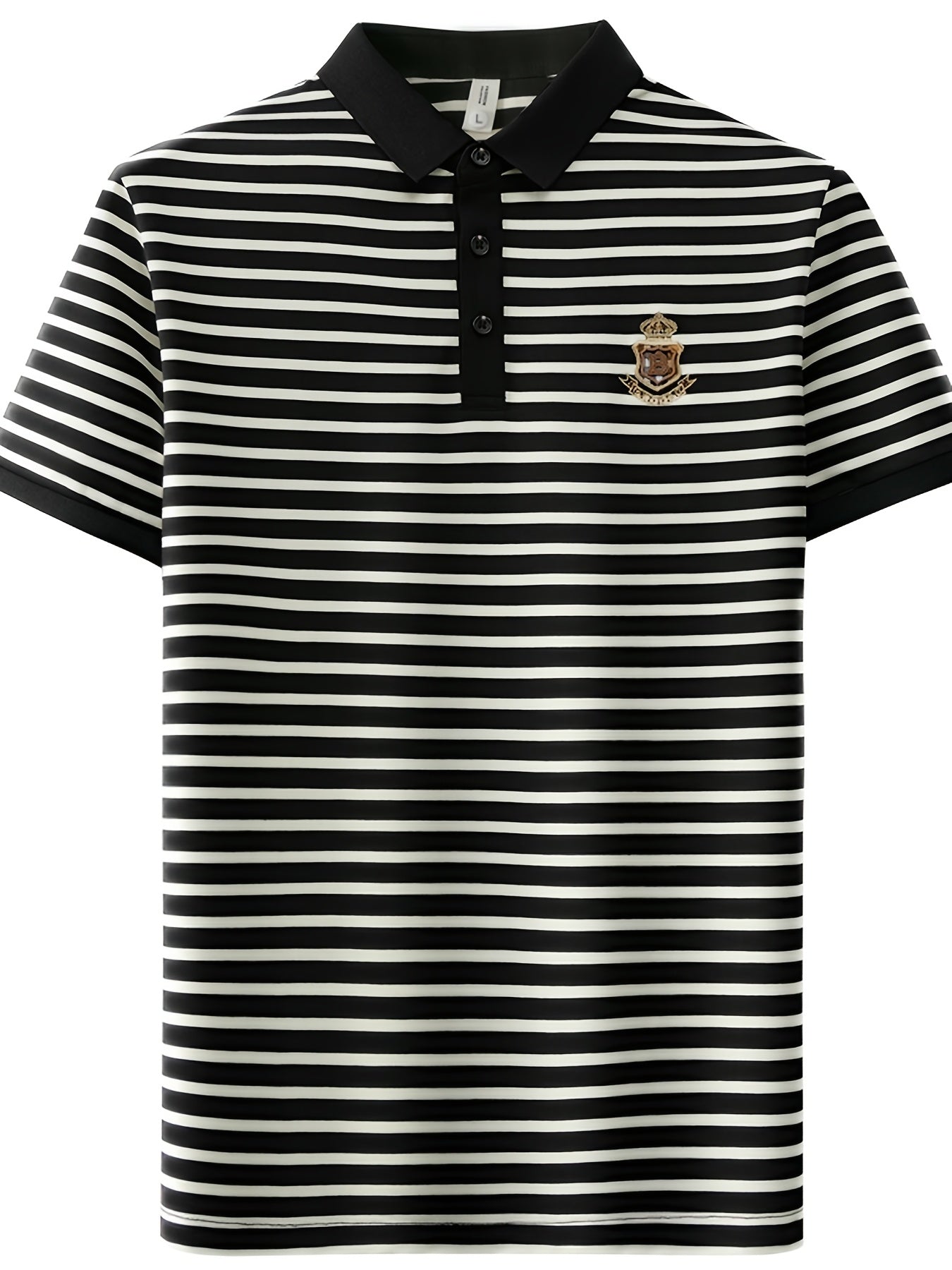 Herren Polohemd mit Streifen und gesticktem Wappen – Klassischer Freizeit- und Business-Look