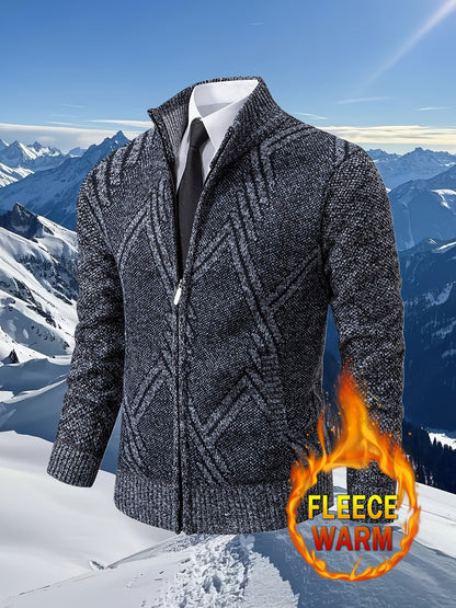 Herren Strickjacke Reißverschluss Stehkragen Geometrisches Muster Warm