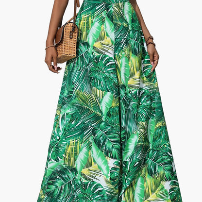Damen Sommer Palazzo-Hose mit weitem Bein und tropischem Blätterprint – Perfekt für Strand und Freizeit
