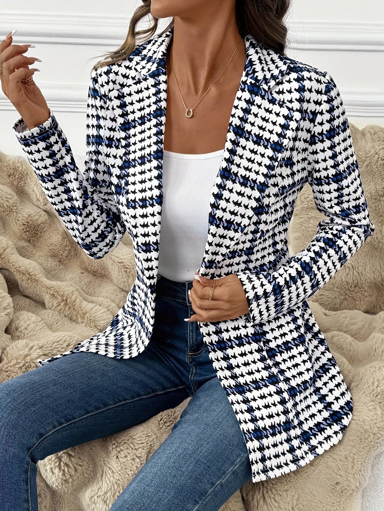 Damen Eleganter Business Blazer im Karo-Design für Büro und Alltag