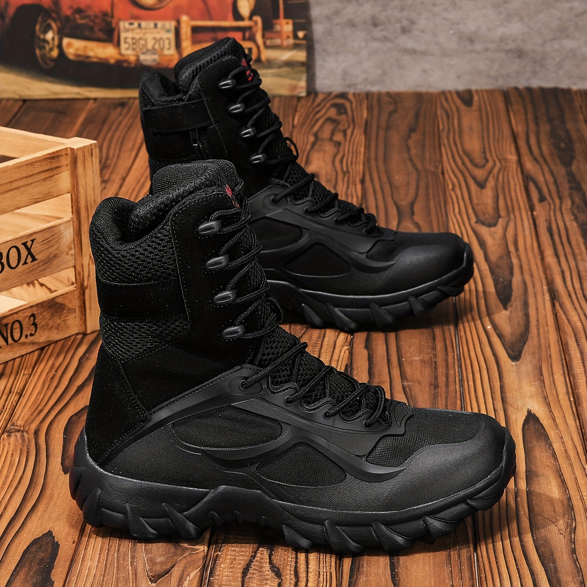 Unisex Outdoor-Stiefel Wanderstiefel mit Schnürung in Beige/Schwarz