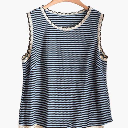 Damen Elegantes Strick-Tanktop mit Fransen und Streifen – Ideal für Frühling & Sommer