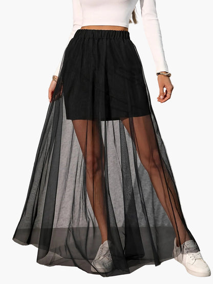 Damen Maxirock mit Mesh-Look und ausgestelltem Schnitt – Moderner Urlaubsstil