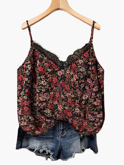 Damen Blusentop mit Blumenmuster und Spitzenbesatz – Lässiger Sommer-Style
