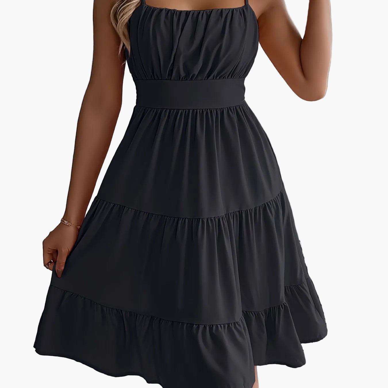 Damen Sommerkleid mit Spaghettiträgern und Stufenrock – Elegantes Freizeit- und Urlaubskleid