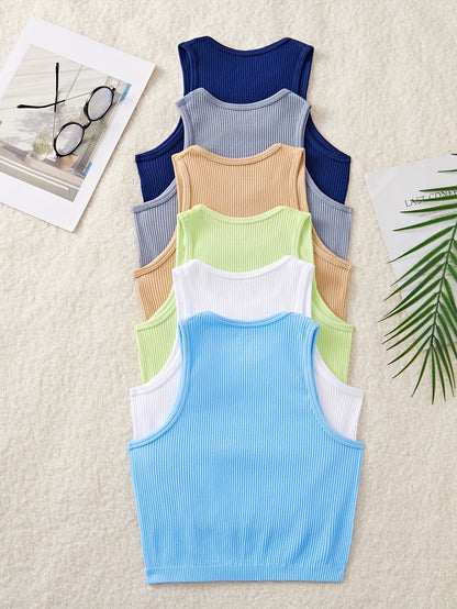 Damen Basic Ribbed Tank Top – Sportlicher Freizeit-Look, 6er-Pack