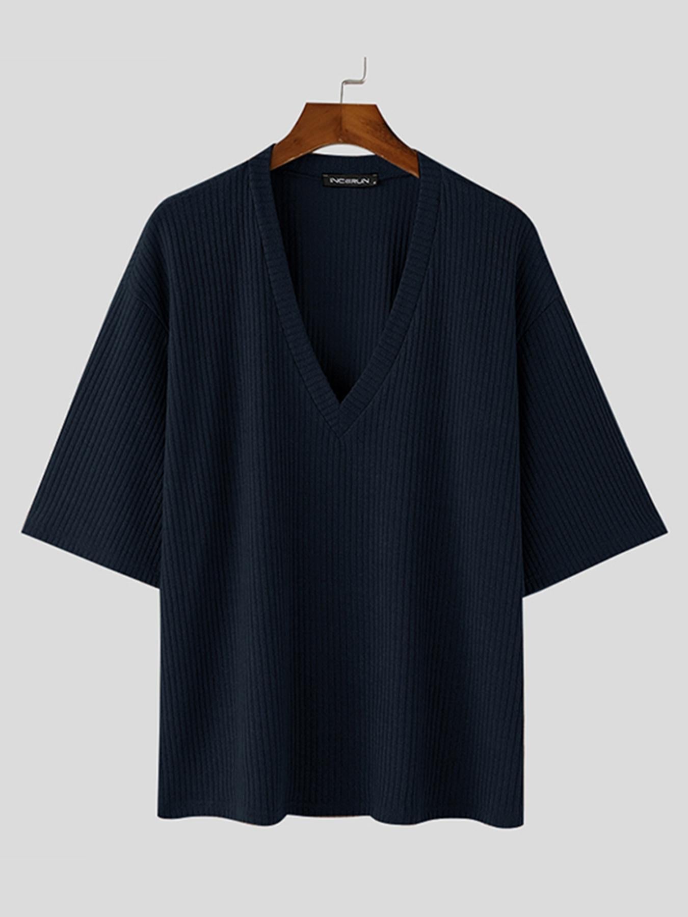 Herren Strickpullover V-Ausschnitt Kurzarm Rippstrick Lässig