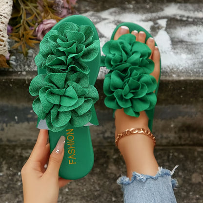 Damen Sandalen mit großer Blumenapplikation – Modische Slide-Slipper für Freizeit und Alltag