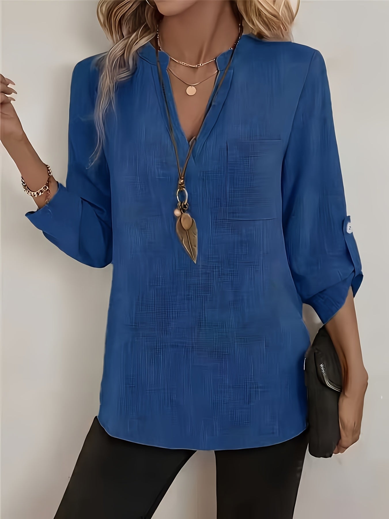 Damen Tunika Bluse mit V-Ausschnitt – Elegante Freizeitmode für Alltag und Büro