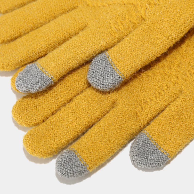 Strickmütze Schal Handschuhe Set mit Bommel und Touchscreen-Funktion