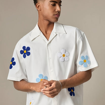 Herren Freizeithemd mit Blumenstickerei und modernem Schnitt