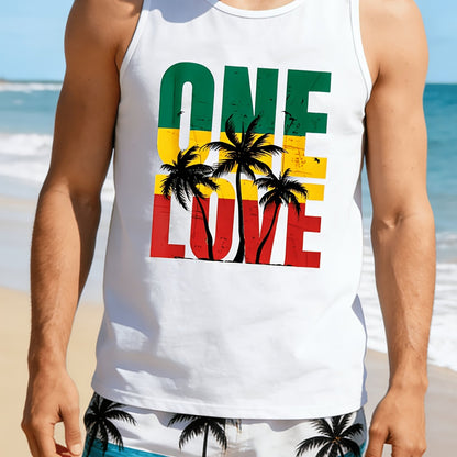 Herren Tanktop mit One Love Print und Palmen Grafik – Reggae Style für Strand und Freizeit