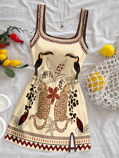 Damen Mini Kleid mit exotischem Tier-Print und modernem Schnitt – Sommerkleid für Urlaub & Freizeit